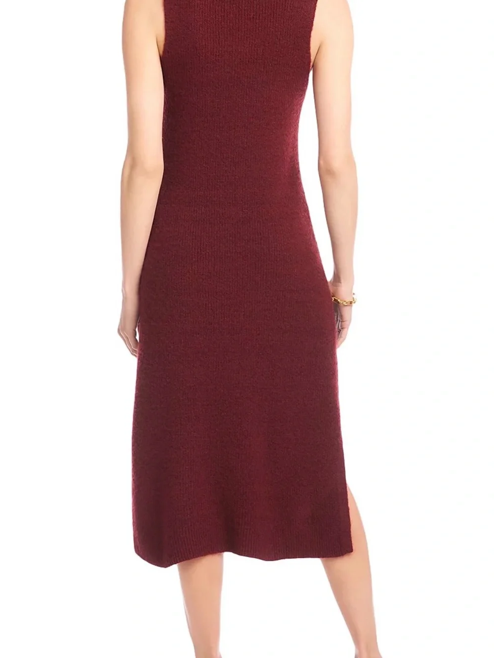 Karen Kane Sleeveless Turtleneck Sweater Midi Dress M Wine Measures for Medium